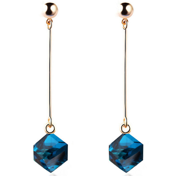 Fashion fine jewelry charm earrings with stones multicolor simple long drop cube crystal red jewelry dangle earrings Brincos