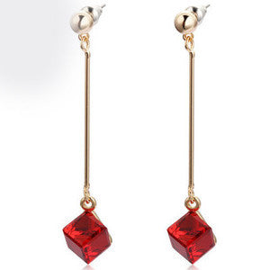 Fashion fine jewelry charm earrings with stones multicolor simple long drop cube crystal red jewelry dangle earrings Brincos