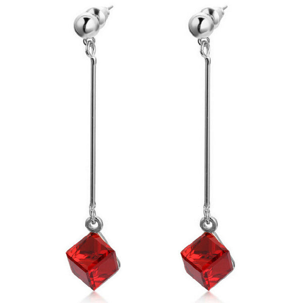 Fashion fine jewelry charm earrings with stones multicolor simple long drop cube crystal red jewelry dangle earrings Brincos