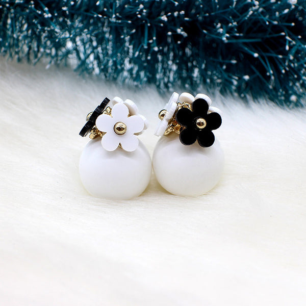 2016 New flower Earrings for Women double two side Brincos simulated pearl ball Mujer boucle Jewelry Women korea stud Earrings