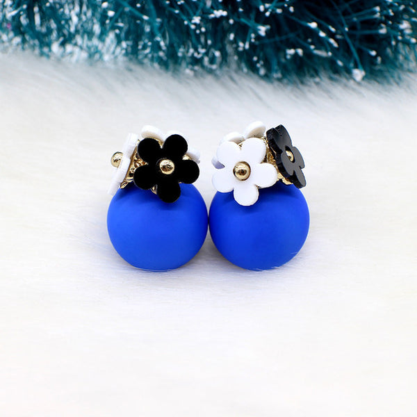2016 New flower Earrings for Women double two side Brincos simulated pearl ball Mujer boucle Jewelry Women korea stud Earrings