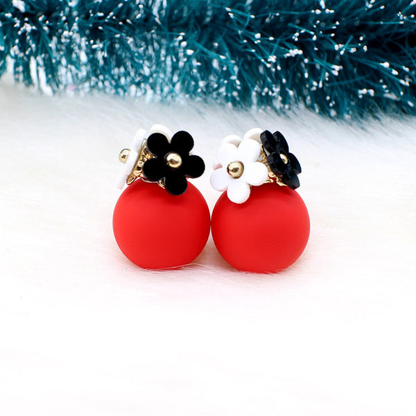 2016 New flower Earrings for Women double two side Brincos simulated pearl ball Mujer boucle Jewelry Women korea stud Earrings