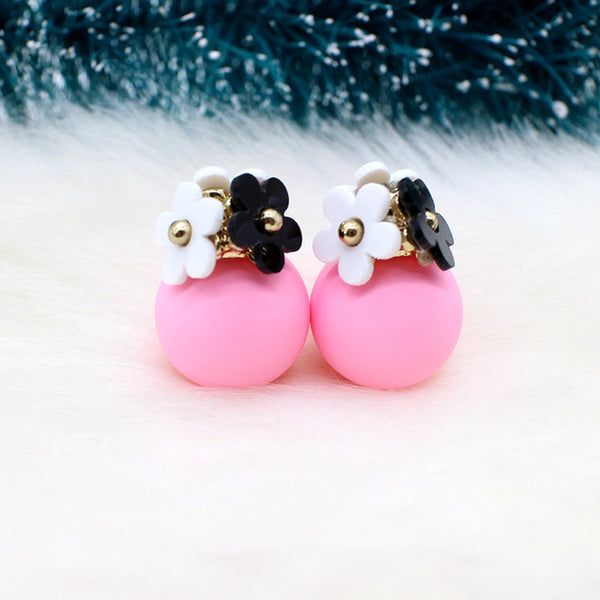 2016 New flower Earrings for Women double two side Brincos simulated pearl ball Mujer boucle Jewelry Women korea stud Earrings