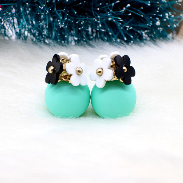 2016 New flower Earrings for Women double two side Brincos simulated pearl ball Mujer boucle Jewelry Women korea stud Earrings