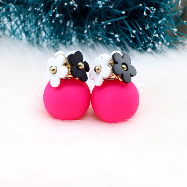 2016 New flower Earrings for Women double two side Brincos simulated pearl ball Mujer boucle Jewelry Women korea stud Earrings