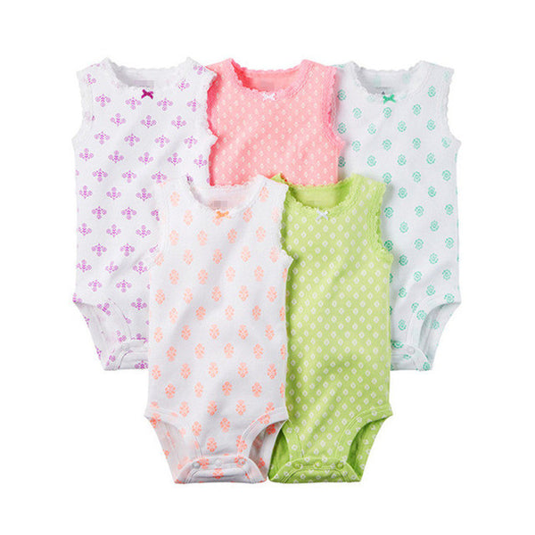 5 Pieces/Lot Baby Bodysuits Sling Sleeveless Short Sleeved Cotton Baby Jumpsuit Baby Clothes Dot Print  Baby Girls Bodysuits V49