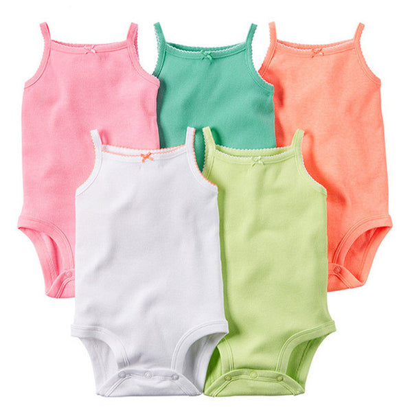 5 Pieces/Lot Baby Bodysuits Sling Sleeveless Short Sleeved Cotton Baby Jumpsuit Baby Clothes Dot Print  Baby Girls Bodysuits V49