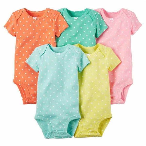 5 Pieces/Lot Baby Bodysuits Sling Sleeveless Short Sleeved Cotton Baby Jumpsuit Baby Clothes Dot Print  Baby Girls Bodysuits V49