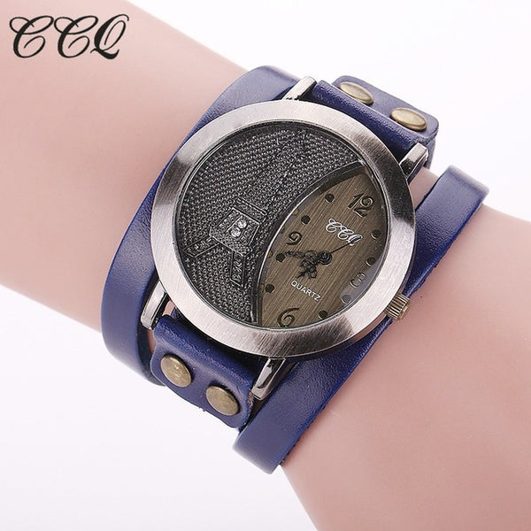 CCQ Brand Vintage Tower Watch Genuine Leather Bracelet Watches Casual Women WristWatch Quartz Watch Relogio Feminino 1292