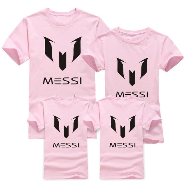 12 color brand 100% cotton Barcelona MESSI Soccer Family Matching Outfits Short-sleeved fashion boys girls child  family T-shirt