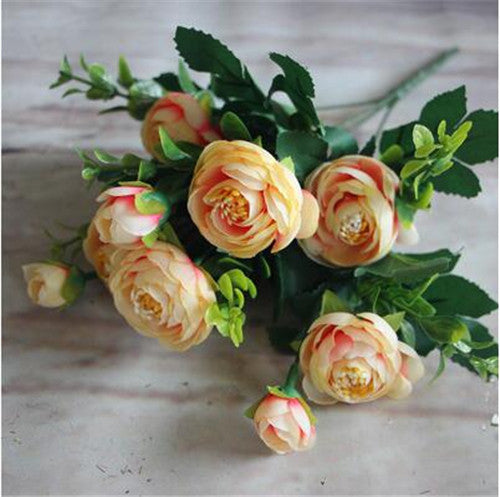 Silk Flower Fake Peony Flower Hot Vivid 6 Branches Autumn Artificial Flowers Wedding Home Party Decoration High Quality C2