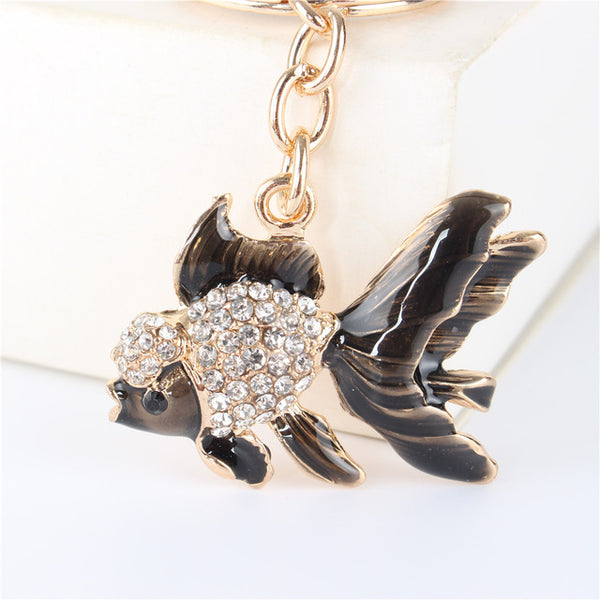 Lovely Goldfish Fish Cute Crystal Rhinestone Charm Pendant  Purse Car Key Ring Keychain Party Favorite Gift High-quality