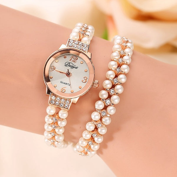 Duoya Brand Korea Luxury Brand Pearls Bracelet Watch Women Female Ladies Dress Fashion Quartz Wristwatch