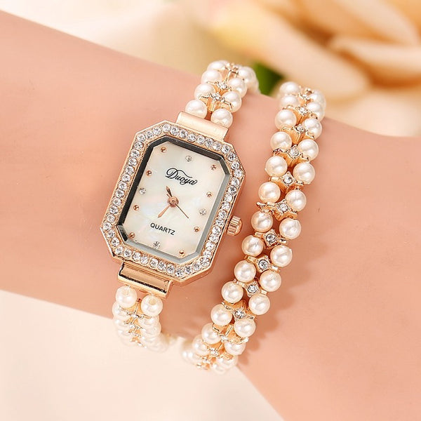 Duoya Brand Korea Luxury Brand Pearls Bracelet Watch Women Female Ladies Dress Fashion Quartz Wristwatch