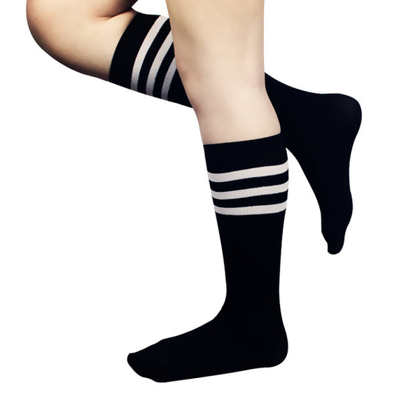 2015 New Fashion Women Cotton Over Knee High Socks 3 line Striped Casual Cosplay Sock  8 Color