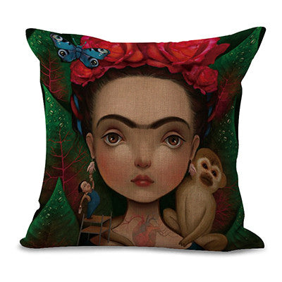 Square 18" Cotton Linen Frida Kahlo Printed Home Decorative Sofa Throw Cushion Cover Seat Waist Pillow Case