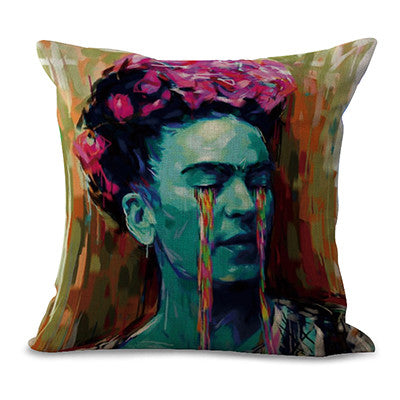 Square 18" Cotton Linen Frida Kahlo Printed Home Decorative Sofa Throw Cushion Cover Seat Waist Pillow Case