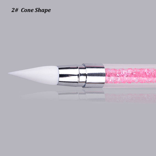 5 color 2 Way Nail Art Sculpture Pen Brushes Soft Silicone Carving Craft Polish Rhinestone Handle Nail Art Brush Dotting Tools