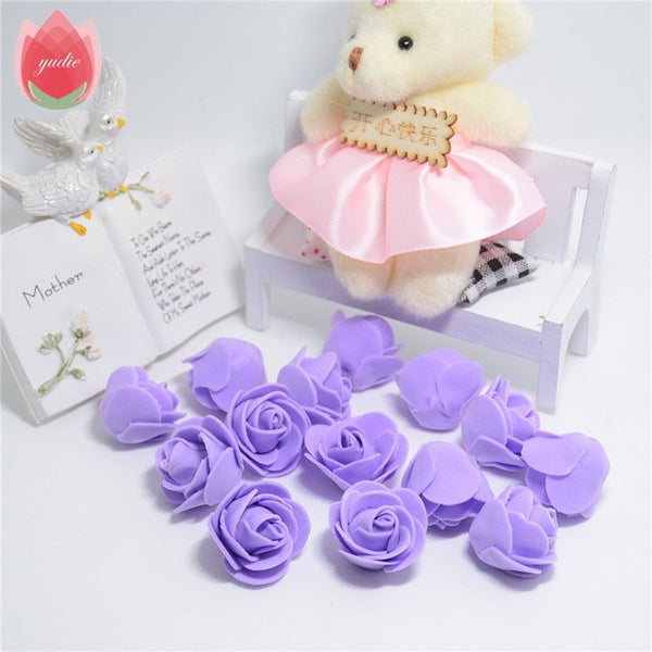 30pcs Mini PE Foam Rose Artificial Flowers For Wedding Box Handmade Decoration DIY Pompom Wreath Valentine's day Fake Flowers