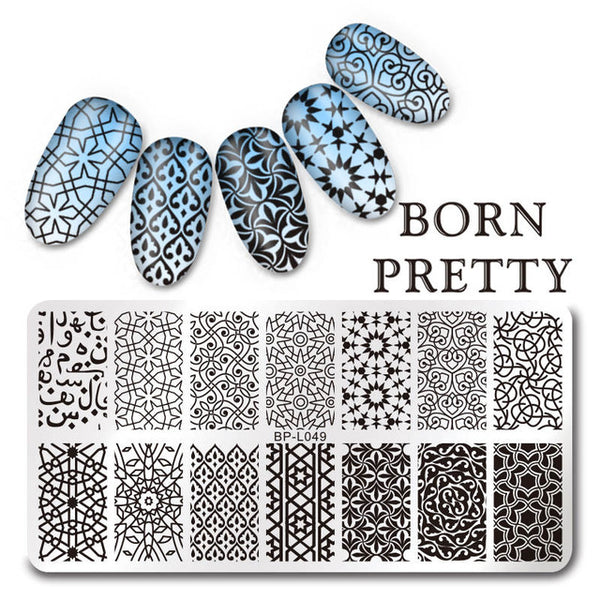 1Pc BORN PRETTY Rectangle Nail Stamping Template Negative Space Geo Flower Stamp Nail 12*6cm Nail Stamping Plate 10 Patterns