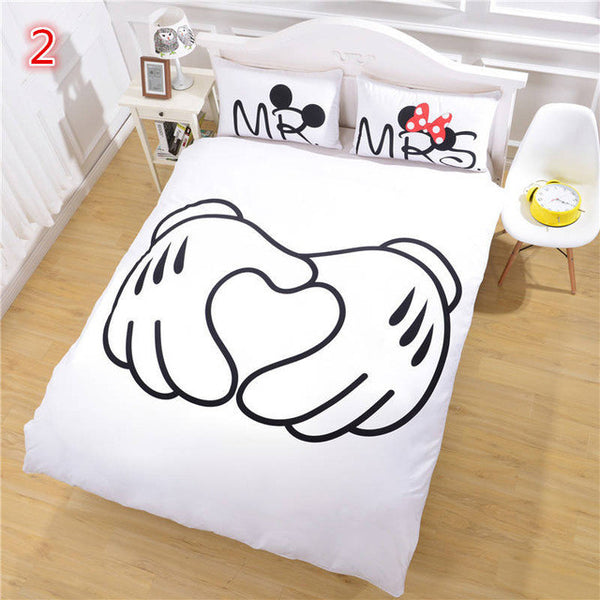 Mickey Mouse Bedding Set Heart Bedding Plain Printed Sheet Set Christmas Gift Soft Home Textiles Bedroom Twin Full Queen