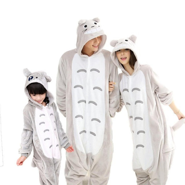 Animal pajamas one piece Family matching outfits Adult onesie Mother and daughter clothes Totoro Dinosaur Unicorn Pyjamas women