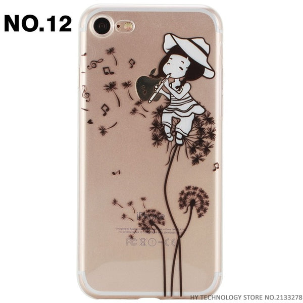 Phone Case For iPhone 5 5S SE 6 6S 7 PLUS Cute Cartoon High Quality Painted TPU Soft Cases Silicone Flower Pattern Cover Shell