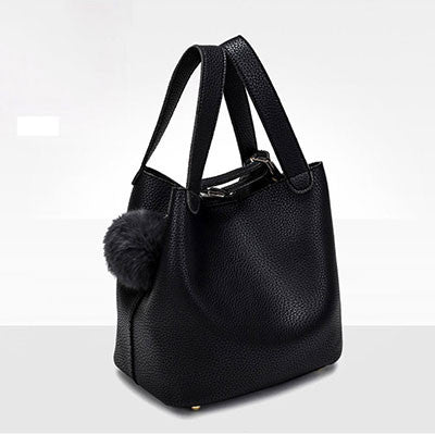 Top-Handle Women Bags Fashion Pu Women's Leather Handbags Black Women Bag Tassel Fur Bag Ball High Quality Small Bucket Bags Sac