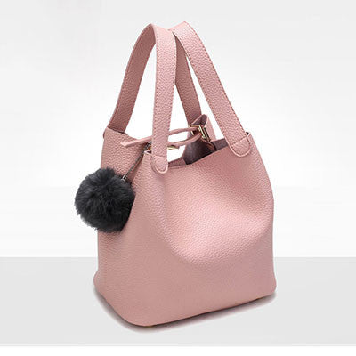 Top-Handle Women Bags Fashion Pu Women's Leather Handbags Black Women Bag Tassel Fur Bag Ball High Quality Small Bucket Bags Sac