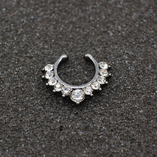 Top quality hot sale fake septum crystal clicker Fake nose Ring Piercing faux Body jewelry Hoop For Women Septum Clip non