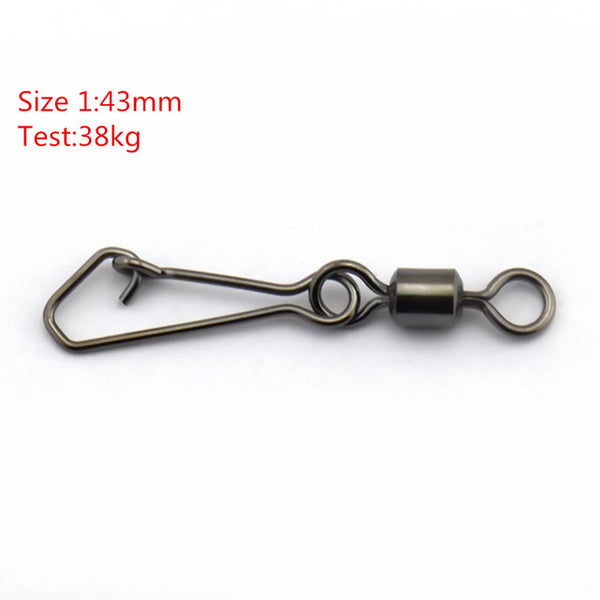 50pcs/lot Stainless Steel Fishing Bearing MS+QL Swivels Interlock Rolling Swivel with Hooked Snap  Fishing Hook Connector Tackle