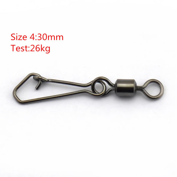 50pcs/lot Stainless Steel Fishing Bearing MS+QL Swivels Interlock Rolling Swivel with Hooked Snap  Fishing Hook Connector Tackle