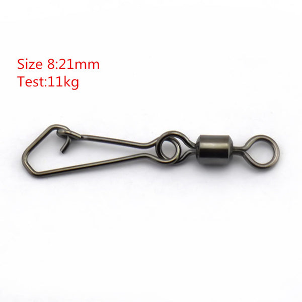 50pcs/lot Stainless Steel Fishing Bearing MS+QL Swivels Interlock Rolling Swivel with Hooked Snap  Fishing Hook Connector Tackle