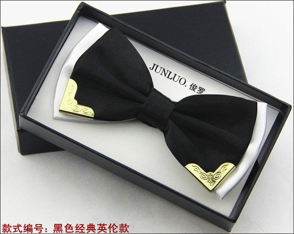 New Style Fashion Boutique Metal Head Bow Ties For Groom Men Women Butterfly Solid Bowtie Classic Gravata Cravat Freeshipping