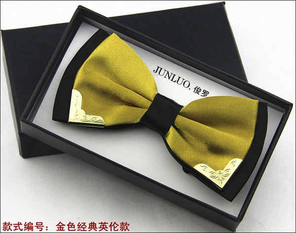 New Style Fashion Boutique Metal Head Bow Ties For Groom Men Women Butterfly Solid Bowtie Classic Gravata Cravat Freeshipping