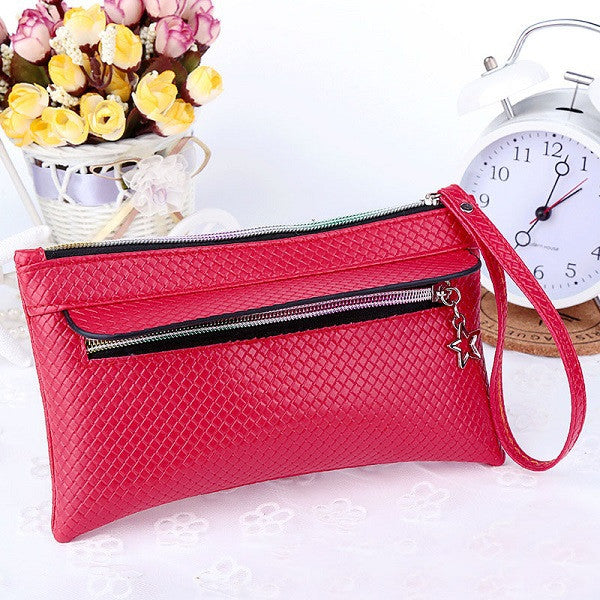 New Fashion Famous Small Women Bags Knitting Women Clutch Purse Solid High Quality PU Leather Purse Phone Bags Gift for Her