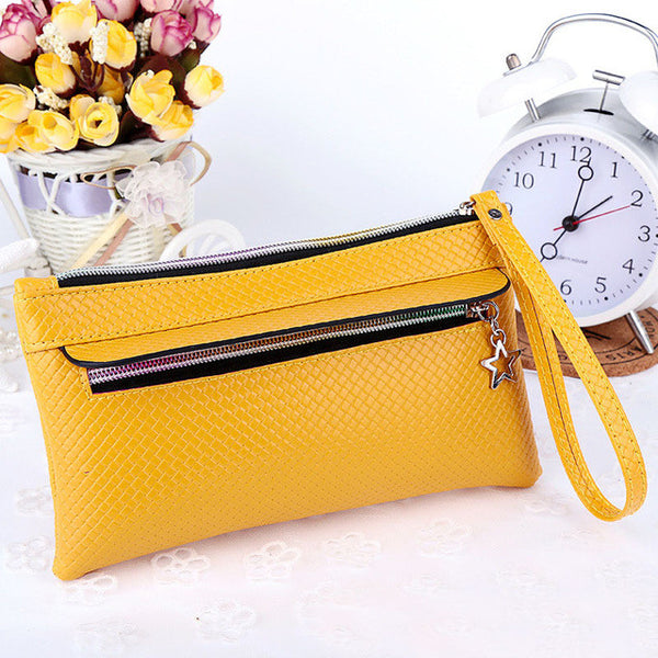 New Fashion Famous Small Women Bags Knitting Women Clutch Purse Solid High Quality PU Leather Purse Phone Bags Gift for Her