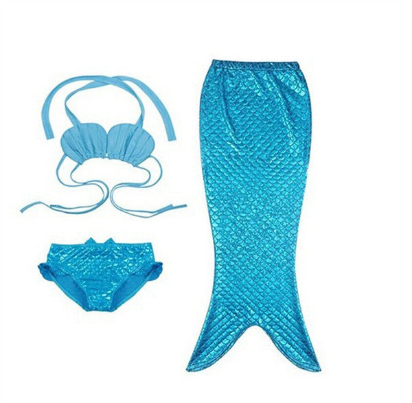3PCS Girl Kids Mermaid Tail Swimmable Bikini Set Bathing Suit Fancy Cosplay Costume 3-9Y
