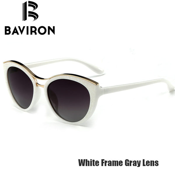 BAVIRON New Fashion Cat Eye Sunglasses Women White Frame Gradient Polarized Sun Glasses Driving UV400 Aluminium Eyewear Box 8527