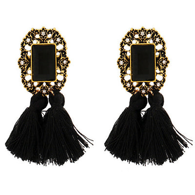 Fashion Geometric Caddice National Style Imitation Crystal Earring Imitation Gemstones  Tassel Earrings CC2936