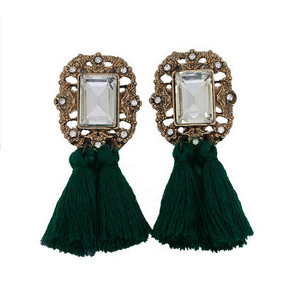 Fashion Geometric Caddice National Style Imitation Crystal Earring Imitation Gemstones  Tassel Earrings CC2936