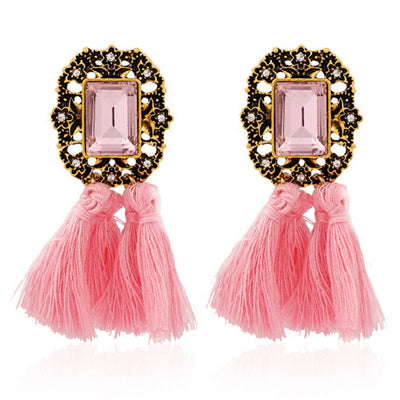 Fashion Geometric Caddice National Style Imitation Crystal Earring Imitation Gemstones  Tassel Earrings CC2936