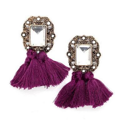 Fashion Geometric Caddice National Style Imitation Crystal Earring Imitation Gemstones  Tassel Earrings CC2936