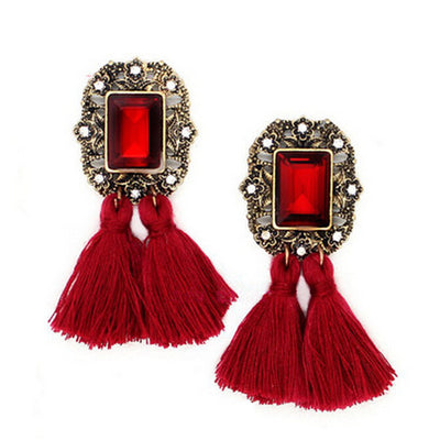 Fashion Geometric Caddice National Style Imitation Crystal Earring Imitation Gemstones  Tassel Earrings CC2936