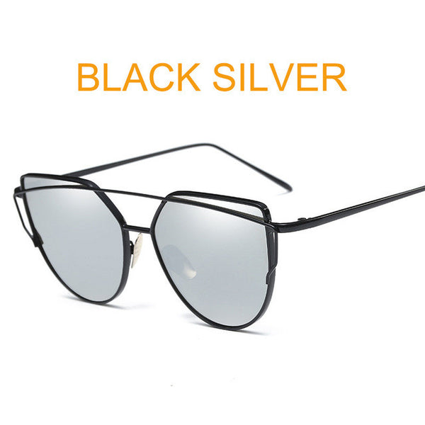 2017future fashion Women Colour Luxury Flat Top Cat Eye Sunglasses oculos de sol men Twin Beam Sun glasses  Alloy Frame UV400
