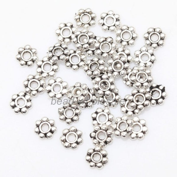 Wholesale 1000pcs Tibetan Gold Silver Flower Spacer Beads Round Metal Daisy Wheel`Spacers 4mm for Jewelry Making