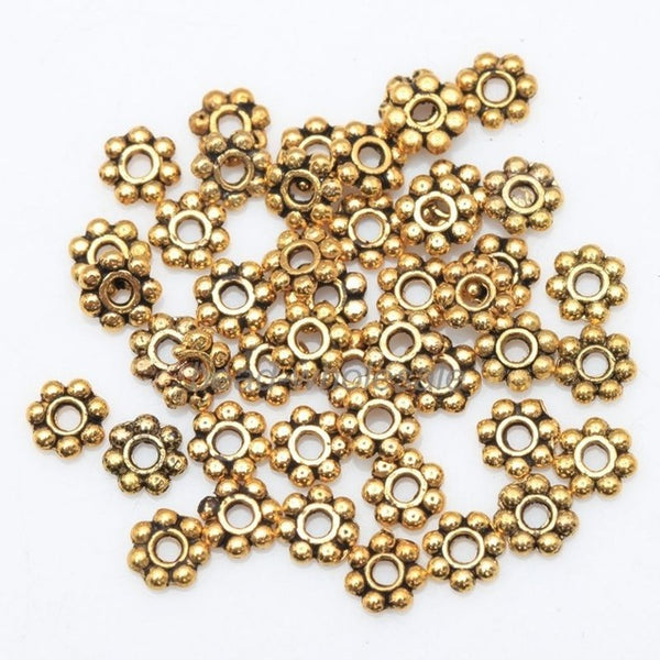 Wholesale 1000pcs Tibetan Gold Silver Flower Spacer Beads Round Metal Daisy Wheel`Spacers 4mm for Jewelry Making