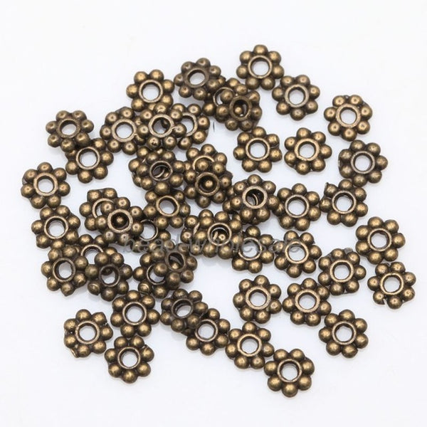 Wholesale 1000pcs Tibetan Gold Silver Flower Spacer Beads Round Metal Daisy Wheel`Spacers 4mm for Jewelry Making