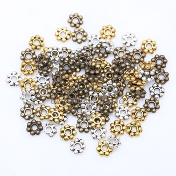 Wholesale 1000pcs Tibetan Gold Silver Flower Spacer Beads Round Metal Daisy Wheel`Spacers 4mm for Jewelry Making