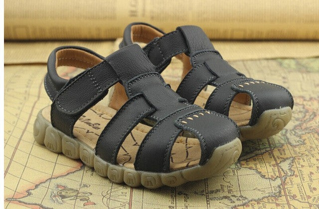 Children shoes genuine leather cowhide sandals half hole single shoes casual comfortable summer male